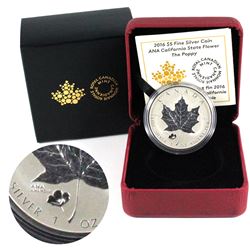 2016 Canada $5 Poppy Privy - ANA California State Flower Fine Silver Maple Leaf. (TAX Exempt)