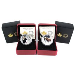 2014 Canada $20 Baby Animals - Atlantic Puffin & 2015 $20 Majestic Moose Fine Silver Coins. 2pcs (TA