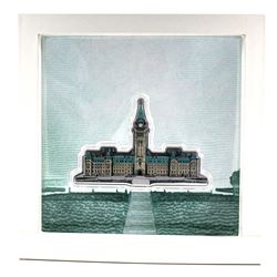 Canadian Heritage Mint Issue: 100 Gram Canada Coloured Parliament Shaped .9999 Fine Silver in Capsul