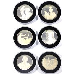 6x 1974 Royal Mint Churchill Sterling Silver Medallions in Capsules. Each medallion depicts a differ