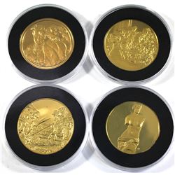 4x 24K Gold Plated Sterling Silver Medallions in Capsules from Various Franklin Mint Collections. Yo