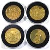 Image 1 : 4x 24K Gold Plated Sterling Silver Medallions in Capsules from Various Franklin Mint Collections. Yo