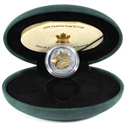 1999 $2 Nunavut Commemorative Fine Silver Coin with 22KT Gold Centre.