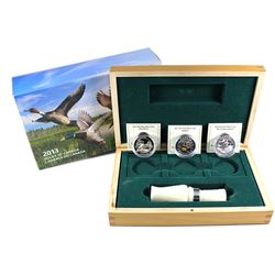 2013-2014 $10 Ducks of Canada 3-coin Fine Silver Set in Deluxe Box with Caller. (TAX Exempt)