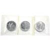 Image 1 : 2003,2004 & 2005 Canada $5 1oz Silver Maple Leafs in original pliofilm (Tax Exempt)-toned. 3pcs