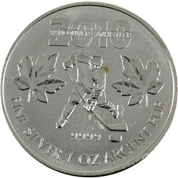 2010 Canada $5 Olympic Hockey  1oz .9999 Fine Silver Maple Leaf (Tax Exempt)-toned