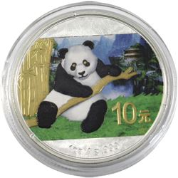 2014 China 1oz Coloured & Gold-plated .999 Fine Silver Panda in Capsule (gold plated Bamboo with col