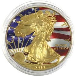 2014 USA $1 .999 Silver Eagle 1oz with Colourful Flag Background (No Tax) Scuffed
