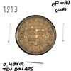 Image 1 : 1913 Canada $10 Gold coin EF-AU (scratched). This coin is .900 fine,  weighs 16.72 grams and contain
