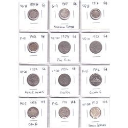 1881-1954 Canada 5-cent to 50-cent coins: Lot Includes: 1881H 5c, 1907 ND 5c, 1917 5c, 1918 5c, 1929
