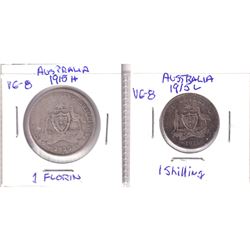 1915-H Australia 1 florin & 1915L 1 Shilling coins appear to be in VG-8 condition. Please view scan 