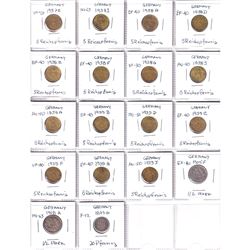 18x Germany 5 Reich pfennig, 20 Pfennig & 1/2 mark coins grades appears to be from If to MS conditio
