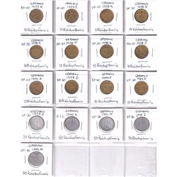 1939-1942 Germany 10 Reich pfennig coins appear to range in grade from Fine to AU condition. Please 