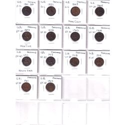 1821-1929 Great Britain 1 Farthing. Coins appear to range in grade from Good to EF condition. Please