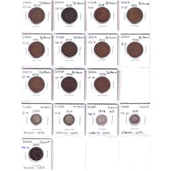 Lot of 16x  1845-1936 India 1/4 Anna, 5-cents, 10-cent  & 1845 1/2 Cent coins. Coin ranges in grade 