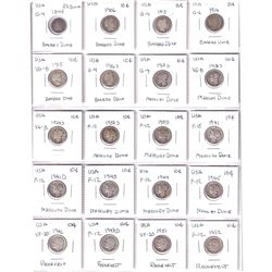 1845-1964 USA 10-cent to 50-cent coins graded from Good to MS condition. 34pcs