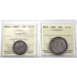 NFLD 1899 Large 9's 20-cent ICCS Certified F-15 & 1900 50-cent ICCS Certified F-12.  2pcs