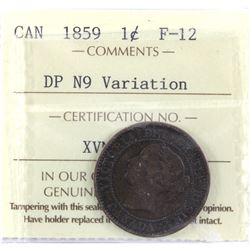 1859 Double Punch Narrow 9 variation 1-cent ICCS Certified F-12