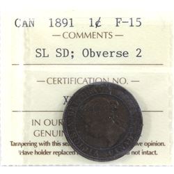 1891 SL SD Obverse 2 1-cent ICCS Certified F-15