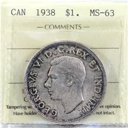 1938 Canada Silver Dollar ICCS Certified MS-63