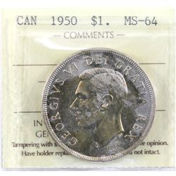 1950 Canada Silver Dollar ICCS Certified MS-64