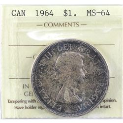 1964 Canada Silver Dollar ICCS Certified MS-64