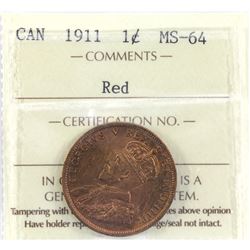 1911 Canada 1-cent ICCS Certified MS-64