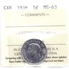 Image 1 : 1938 Canada 5-cent ICCS Certified MS-63