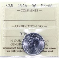 1944 Canada 5-cent ICCS Certified MS-66
