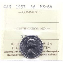 1957 Canada 5-cent ICCS Certified MS-66