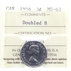 1958 Double 8 5-cent ICCS Certified MS-63