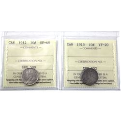 1915 VF-20 & 1912 EF-40 ICCS Certified coins. 2pcs