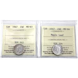 1947 Maple leaf  MS-64 & 1947 MS-63 ICCS Certified. 2pcs