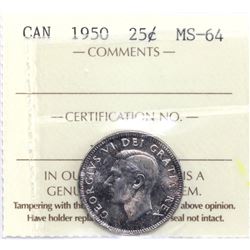 1950 Canada 25-cent ICCS Certified MS-64