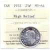 Image 1 : 1952 High Relief 25-cent ICCS Certified MS-64