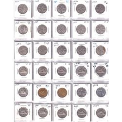 Mixed Page of Canadian 5-cent Coins dated Between 1922-1949.  You will receive 20 pieces in this col