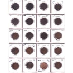 Mixed Page of Canadian Large cent  dated between 1887-1919.  You will receive 20 pieces in this coll