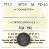 Image 1 : 1872H NFLD 5-cent ICCS Certified VG-10