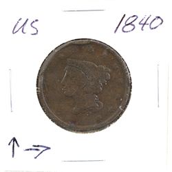 1840 USA 1-cent  90 Degree rotation