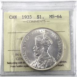 1935 Canada Silver Dollar ICCS Certified MS-64