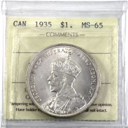 1935 Canada Silver Dollar ICCS Certified MS-65
