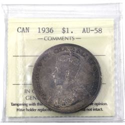 1936 Canada Silver Dollar ICCS Certified AU-58