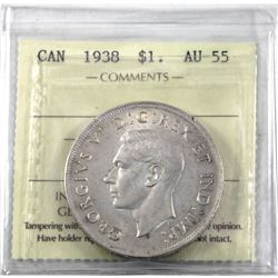 1938 Canada Silver Dollar ICCS Certified AU-55