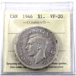 1946 Canada Silver Dollar ICCS Certified VF-20