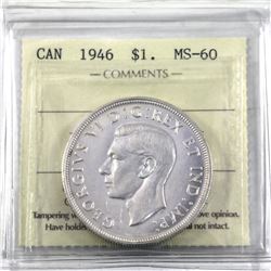 1946 Canada Silver Dollar ICCS Certified MS-60