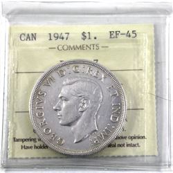 1947 Blunt 7  Silver Dollar ICCS Certified EF-45