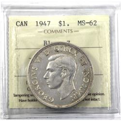 1947 Blunt 7 Silver Dollar ICCS Certified MS-62