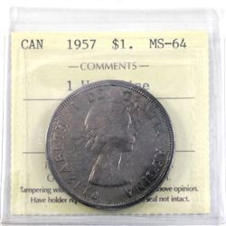 1957 1 waterline Silver Dollar ICCS Certified MS-64