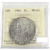 Silver $1 1966 Large Beads ICCS Certified MS-65! Lightly toned with lots of underlying luster.