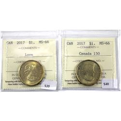 2017 Canada 150 & 2017 Reg Loon dollar ICCS Certified MS-66. 2pcs